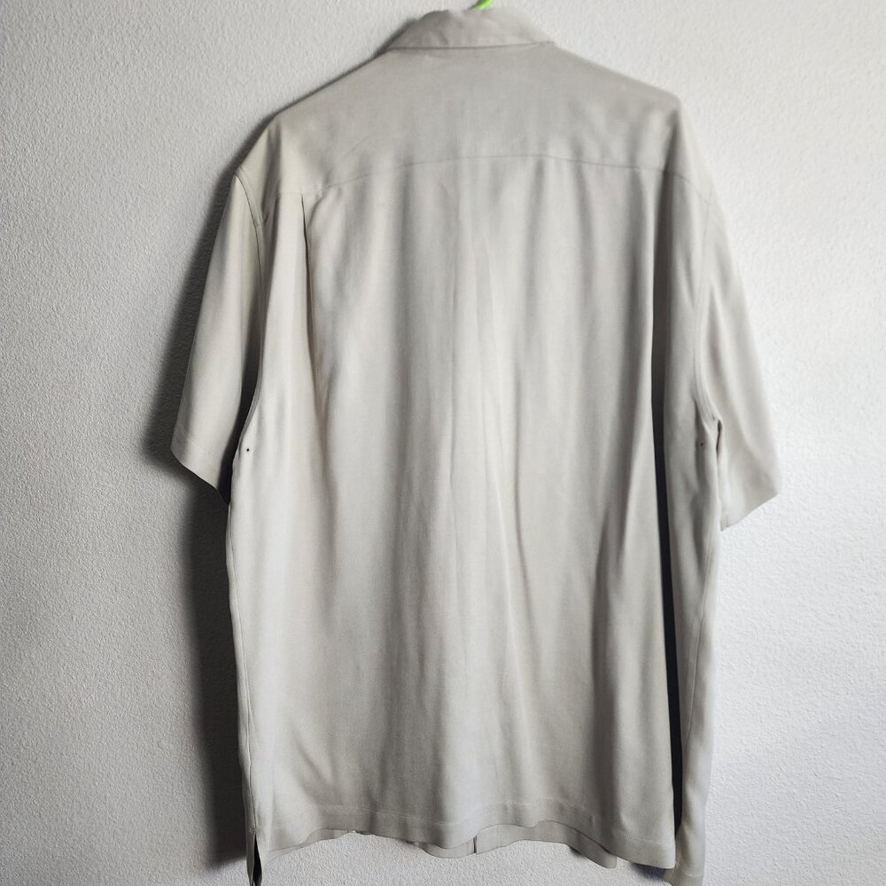 Nat Nast Shirt Mens XL Beige Gray Silk Camp Bowling Argyle Panel Short Sleeve - Picture 10 of 12